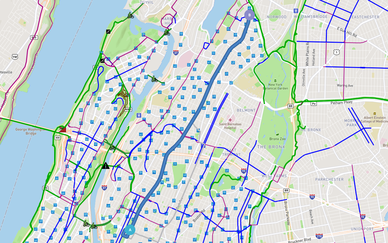 Map of the bike path along the Grand Concourse. 