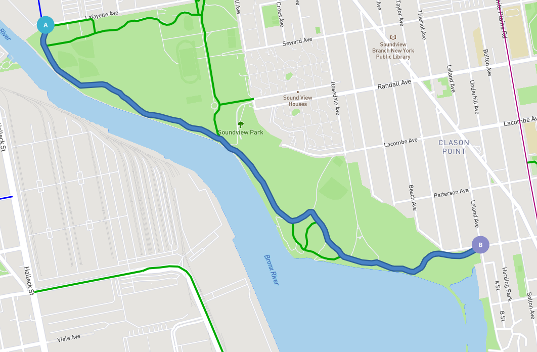 Map of the bike path through Soundview Park. 
