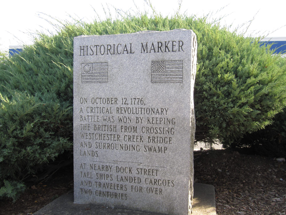 Plaque commemorating an important Revolutionary War skirmish near Westchester Square. 